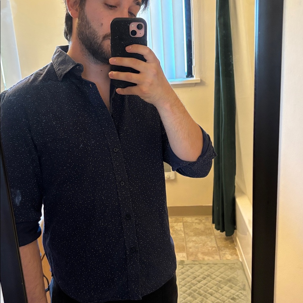 Men's Navy Blue Button-Up Shirt